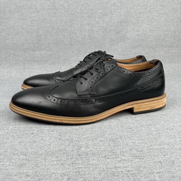 Fairlane Shoes Mens 13 Black Oxfords Leather Wingtip Classic‎ Office Preppy - Picture 2 of 16